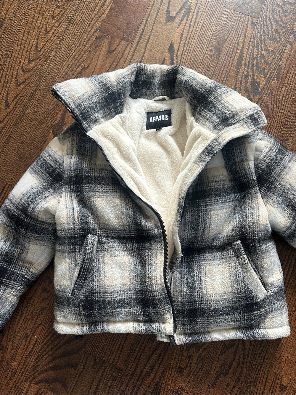 Apparis Black & White Plaid Teddy Jacket